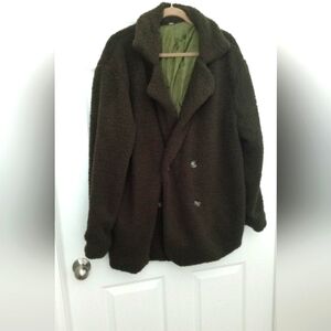 New Plus Sz Olive Green Sherpa Coat